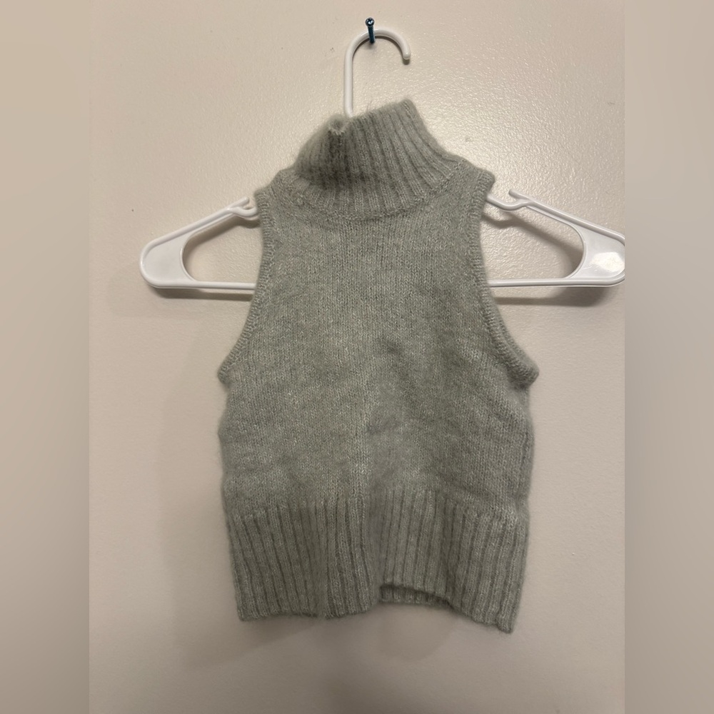 Baby blue faux mohair Zara sleeveless turtleneck